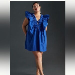 Anthropologie Blue Tassel Plus Sized Ruffled Waistless Dress.  Size 1X, NWT